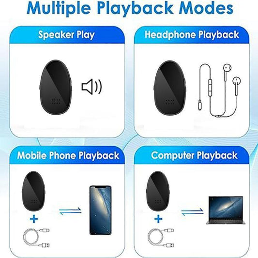 Magnetic Digital Voice Recorder with AI Noise Reduction, Portable Audio Recorder for Phone/PC, Ideal for ectures, Meetings, Interviews. Metal Button speakers