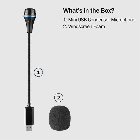 Mini USB Microphone for Laptop and Desktop Computer, with Gooseneck & Universal USB Sound Card, Compatible with PC and Mac, Plug & Play, Ideal Condenser Mic for Remote Work, Online Class
