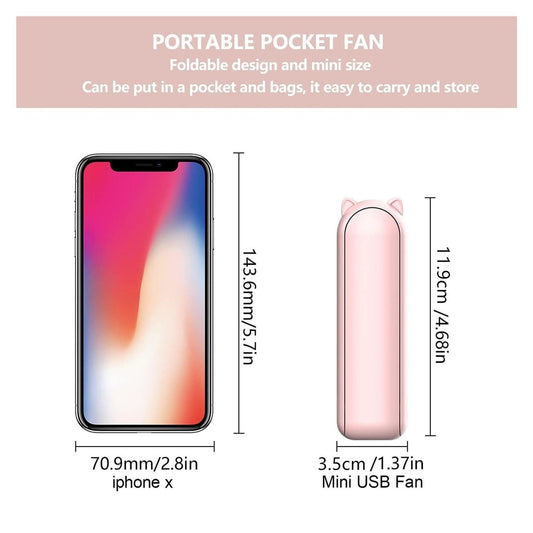 2 in 1 Mini Portable Handheld Fan, USB Rechargeable Personal Foldable Fan for Indoor, Small Pocket Fan Travel Essentials for Outdoor