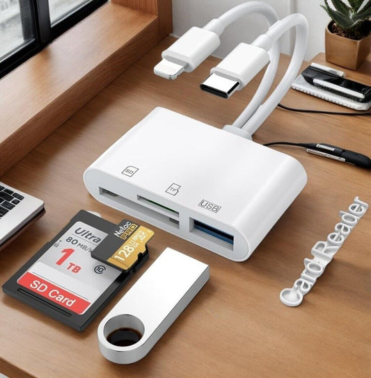 Memory Card Reader, 5-in-1 USB C Lightning to SD/TF/USB OTG Adapter for Micro SD/SDHC/SDXC/MMC, Compatible with MacBook Pro/Air, Chromebook, iPhone 15/14/13/12/11 Pro/Pro Max, Android Galaxy, Plug & Play Portable