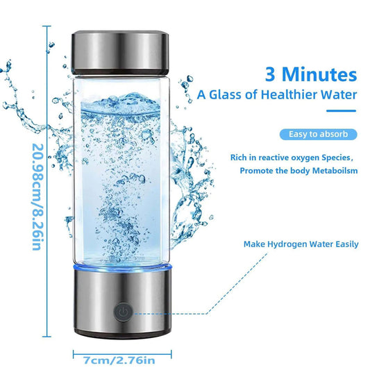 Hydrogen Water Bottle - USB Rechargeable Ionizer, Portable Tumbler Drinkware for Home, Travel & Office, Summer Enriched with Hydrogen Cup Mug Thermal Borosilicate