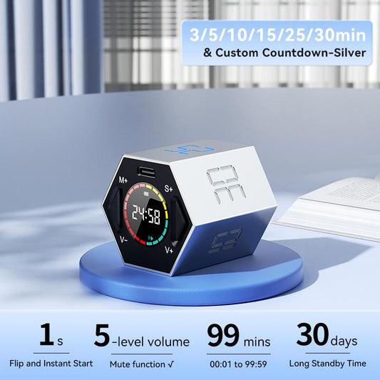 Timer, 3/5/10/25/30/60 Minutes and Custom Countdown,Productivity Cube, Hexagon Magnetic Flip Focus Timer, Mute & Adjustable Sound Alert, for Work, Office, ADHD, Study, Task, Custom Countdown,Today's Deals-Spring Gifts-Springtok