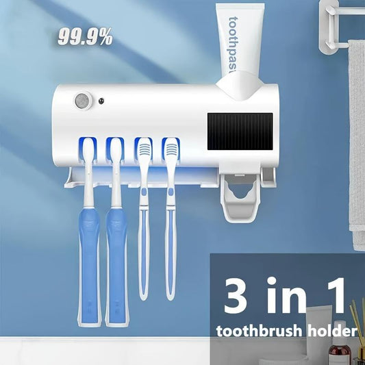 Black Portable Rechargeable Wall-Mounted Toothbrush Holder with Auto Shut-off, Toothbrush Sanitizer, Cleaning and Air Drying